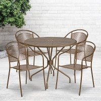 Flash Furniture CO-35RD-03CHR4-GD-GG 35.25'' Round Gold Indoor-Outdoor Steel Patio Table Set with 4 Round Back Chairs 